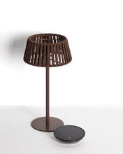 Load image into Gallery viewer, Aldet outdoor solar table lamp in brown flat rope cord with metal stand - image 3