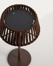 Load image into Gallery viewer, Aldet outdoor solar table lamp in brown flat rope cord with metal stand - image 9