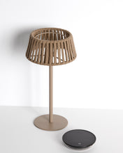 Load image into Gallery viewer, Aldet outdoor solar table lamp in beige flat rope cord with metal stand - image 3