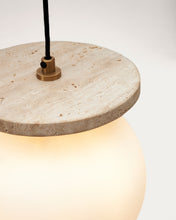 Load image into Gallery viewer, Malachi ceiling lamp with glazed glass and travertine stone - image 4