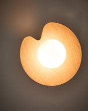 Load image into Gallery viewer, Wilara oak veneer wall-mounted light fixture with 1 smoked glass ball - image 3