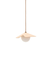 Load image into Gallery viewer, Wilara oak veneer ceiling lamp with 1 white smoked glass ball