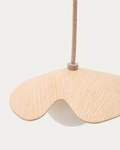 Load image into Gallery viewer, Wilara oak veneer ceiling lamp with 1 white smoked glass ball - image 4