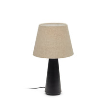 Load image into Gallery viewer, Torrent metal table lamp with black painted finish and linen shade, UK adaptor - image 2