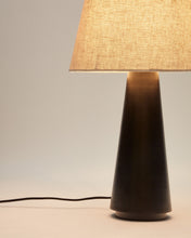Load image into Gallery viewer, Torrent metal table lamp with black painted finish and linen shade, UK adaptor - image 3