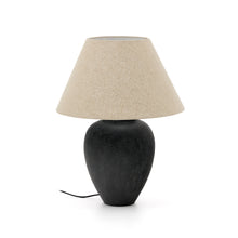 Load image into Gallery viewer, Mercadal ceramic table lamp in a black finish and UK adapter