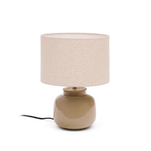 Load image into Gallery viewer, Tay green ceramic and beige linen table lamp UK adapter