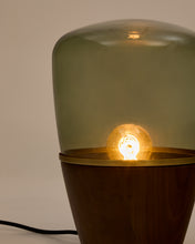 Load image into Gallery viewer, Silex table lamp made of walnut veneer and green glass UK adapter - image 4