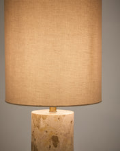 Load image into Gallery viewer, Raze table lamp in beige marble with a beige linen shade UK adapter - image 2