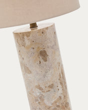 Load image into Gallery viewer, Raze table lamp in beige marble with a beige linen shade UK adapter - image 3