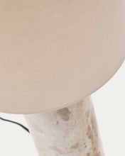 Load image into Gallery viewer, Raze table lamp in beige marble with a beige linen shade UK adapter - image 4