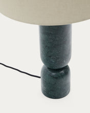 Load image into Gallery viewer, Vex table lamp in green marble with a grey linen shade UK adapter - image 2