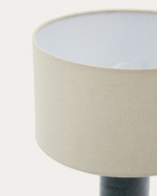 Load image into Gallery viewer, Vex table lamp in green marble with a grey linen shade UK adapter - image 3