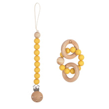 Load image into Gallery viewer, Epiphany dummy and teething ring set in mustard silicone and wood
