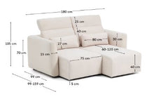 Load image into Gallery viewer, Lares sofa with motorised seats &amp; reclining headrest - Beige Chenille