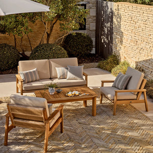Kew Teak 2 Seater Sofa with Natural Cushions