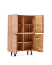 Load image into Gallery viewer, Uxue 4-door tall sideboard in solid acacia wood with bleached finish and black steel 100 x 155cm - image 2