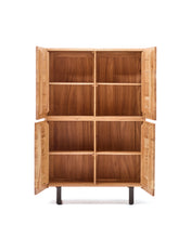 Load image into Gallery viewer, Uxue 4-door tall sideboard in solid acacia wood with bleached finish and black steel 100 x 155cm - image 4