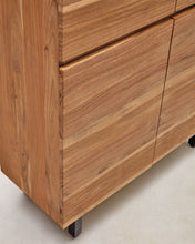 Load image into Gallery viewer, Uxue 4-door tall sideboard in solid acacia wood with bleached finish and black steel 100 x 155cm - image 7