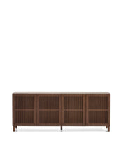 Load image into Gallery viewer, Beyla sideboard with 4 doors in ash veneer and solid ash wood with walnut-tone finish 180 x 71.5 cm FSC 100%