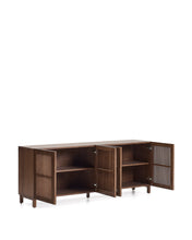 Load image into Gallery viewer, Beyla sideboard with 4 doors in ash veneer and solid ash wood with walnut-tone finish 180 x 71.5 cm FSC 100% - image 4
