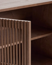 Load image into Gallery viewer, Beyla sideboard with 4 doors in ash veneer and solid ash wood with walnut-tone finish 180 x 71.5 cm FSC 100% - image 8