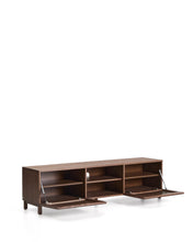 Load image into Gallery viewer, Beyla TV stand with 2 doors in ash veneer and solid ash wood with walnut-tone finish 180 x 49.5 cm FSC 100% - image 3