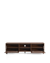 Load image into Gallery viewer, Beyla TV stand with 2 doors in ash veneer and solid ash wood with walnut-tone finish 180 x 49.5 cm FSC 100% - image 4