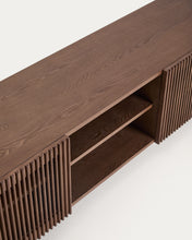 Load image into Gallery viewer, Beyla TV stand with 2 doors in ash veneer and solid ash wood with walnut-tone finish 180 x 49.5 cm FSC 100% - image 6