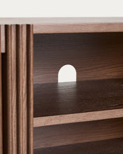 Load image into Gallery viewer, Beyla TV stand with 2 doors in ash veneer and solid ash wood with walnut-tone finish 180 x 49.5 cm FSC 100% - image 8