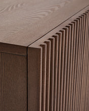 Load image into Gallery viewer, Beyla TV stand with 2 doors in ash veneer and solid ash wood with walnut-tone finish 180 x 49.5 cm FSC 100% - image 9