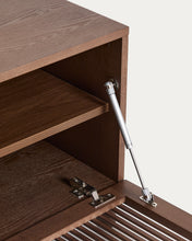 Load image into Gallery viewer, Beyla TV stand with 2 doors in ash veneer and solid ash wood with walnut-tone finish 180 x 49.5 cm FSC 100% - image 10