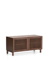 Load image into Gallery viewer, Beyla shoe cabinet with 2 doors in ash veneer and solid ash wood with walnut-tone finish 98.5 cm FSC 100%