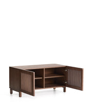 Load image into Gallery viewer, Beyla shoe cabinet with 2 doors in ash veneer and solid ash wood with walnut-tone finish 98.5 cm FSC 100% - image 3