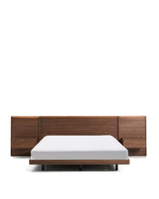 Load image into Gallery viewer, Norlen bed with 2 bedside tables in walnut veneer with dark finish and LED light for 180 x 200 cm mattress FSC Mix Credit UK adapter - image 2