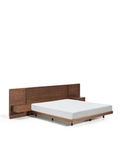 Load image into Gallery viewer, Norlen bed with 2 bedside tables in walnut veneer with dark finish and LED light for 180 x 200 cm mattress FSC Mix Credit UK adapter - image 3