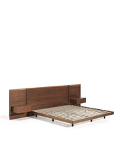 Load image into Gallery viewer, Norlen bed with 2 bedside tables in walnut veneer with dark finish and LED light for 180 x 200 cm mattress FSC Mix Credit UK adapter - image 5