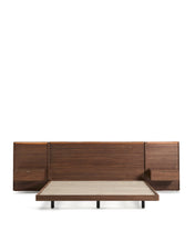 Load image into Gallery viewer, Norlen bed with 2 bedside tables in walnut veneer with dark finish and LED light for 180 x 200 cm mattress FSC Mix Credit UK adapter - image 7