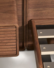 Load image into Gallery viewer, Norlen bed with 2 bedside tables in walnut veneer with dark finish and LED light for 180 x 200 cm mattress FSC Mix Credit UK adapter - image 17