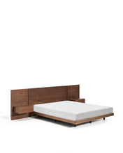 Load image into Gallery viewer, Norlen bed with 2 bedside tables in walnut veneer with dark finish and LED light for 160 x 200cm mattress FSC Mix Credit UK adapter - image 3