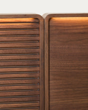 Load image into Gallery viewer, Norlen bed with 2 bedside tables in walnut veneer with dark finish and LED light for 160 x 200cm mattress FSC Mix Credit UK adapter - image 9