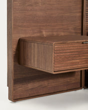 Load image into Gallery viewer, Norlen bed with 2 bedside tables in walnut veneer with dark finish and LED light for 160 x 200cm mattress FSC Mix Credit UK adapter - image 13