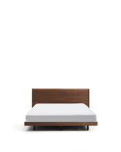 Load image into Gallery viewer, Norlen bed in walnut veneer with dark finish and LED light for 160 x 200cm mattress FSC Mix Credit UK adapter - image 2