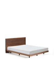 Load image into Gallery viewer, Norlen bed in walnut veneer with dark finish and LED light for 160 x 200cm mattress FSC Mix Credit UK adapter - image 4