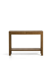 Load image into Gallery viewer, Arelida console table made of oak veneer and solid oak wood with light brown finish 112 x 80 cm FSC Mix Credit