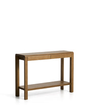 Load image into Gallery viewer, Arelida console table made of oak veneer and solid oak wood with light brown finish 112 x 80 cm FSC Mix Credit - image 2