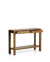 Load image into Gallery viewer, Arelida console table made of oak veneer and solid oak wood with light brown finish 112 x 80 cm FSC Mix Credit - image 3