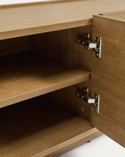 Load image into Gallery viewer, Arelida TV stand made of oak veneer and solid oak wood with light brown finish 200 x 44 cm FSC Mix Credit - image 11