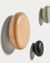 Load image into Gallery viewer, Nadue set of 3 solid beech wood wall hooks with natural, grey, and black finishes - image 3