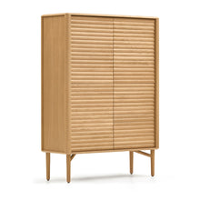 Load image into Gallery viewer, Lenon tall console with 4 oak wood doors and an oak veneer, 104.5 x 144 cm FSC MIX Credit - image 2